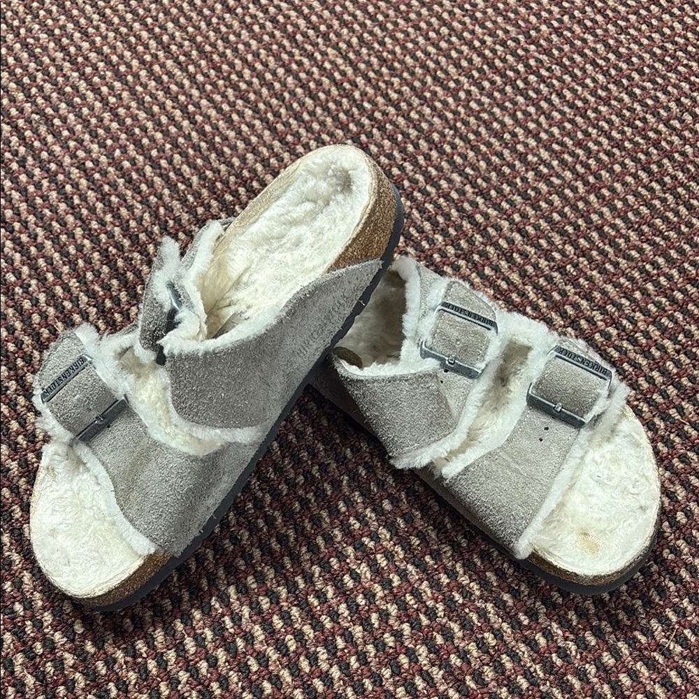 Birkenstock Tan and White Sandals with Contoured Footbed